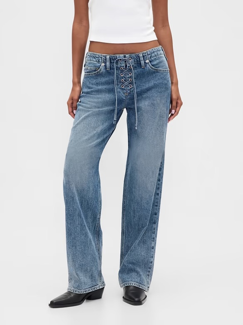 GAP Low Rise Lace-Up '90s Loose Jeans - Medium washed indigo